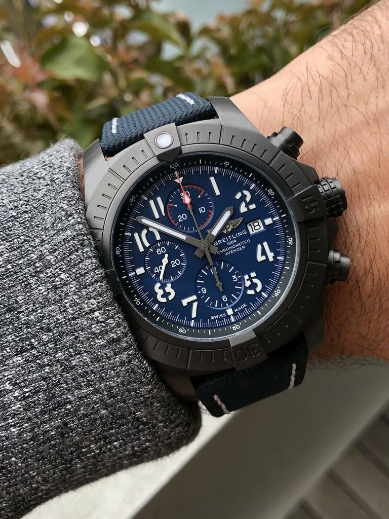  Shop Authentic Breitling Super Avenger Chronograph 48 Night Mission Blue Dial Blue Leather Strap Watch for Men - V13375101C1X2 - Luxxuri