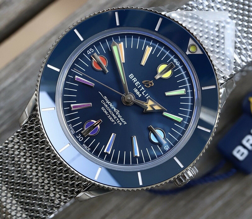  Shop Authentic Breitling Superocean Heritage '57 Special Edition II Blue Dial Silver Mesh Bracelet Watch for Men - A103702A1C1A1 - Luxxuri