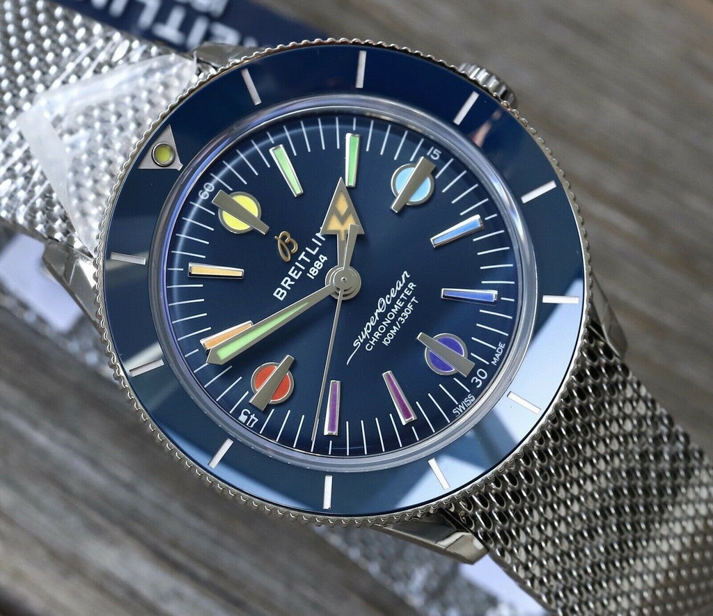  Shop Authentic Breitling Superocean Heritage '57 Special Edition II Blue Dial Silver Mesh Bracelet Watch for Men - A103702A1C1A1 - Luxxuri