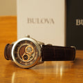  Shop Authentic Bulova Classic Skeleton Automatic Brown Dial Brown Leather Strap Watch for Men - 96A120 - Luxxuri