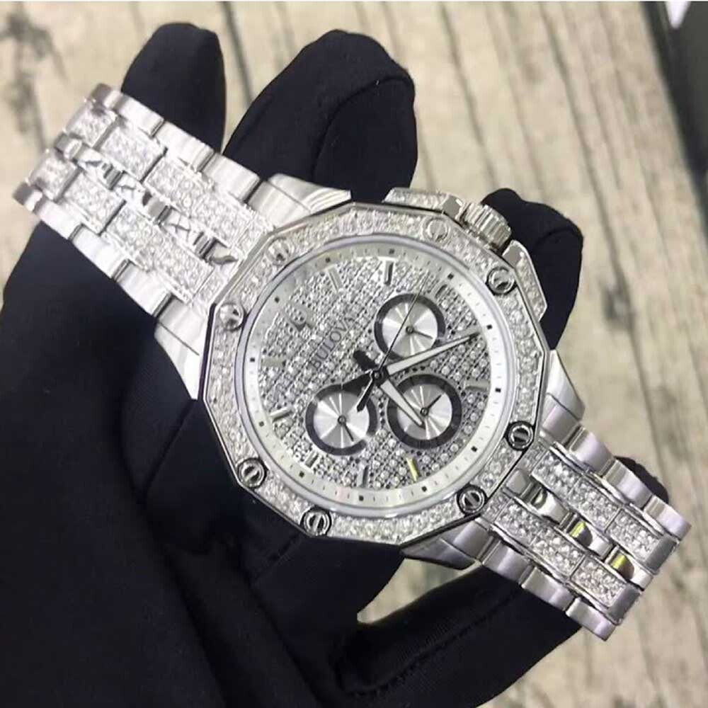  Shop Authentic Bulova Crystal Collection Pave Silver Dial with Crystals Silver Steel Strap Watch for Men - 96C134 - Luxxuri