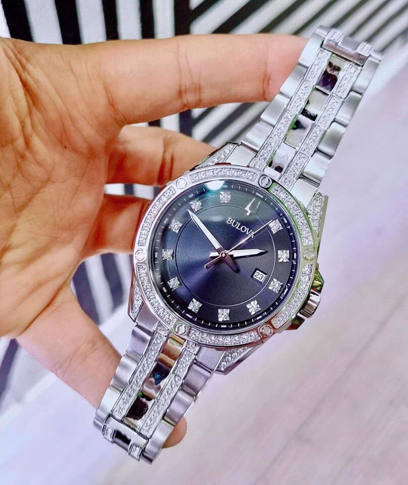  Shop Authentic Bulova Crystal Collection Black Dial Silver Steel Strap Watch for Men - 96K104 - Luxxuri