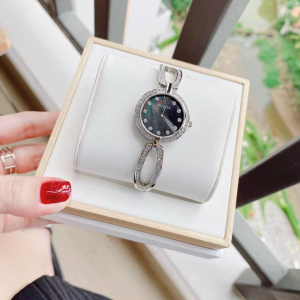  Shop Authentic Bulova Crystal Black Mother of Pearl Dial Silver Steel Strap Watch for Women - 96L224 - Luxxuri