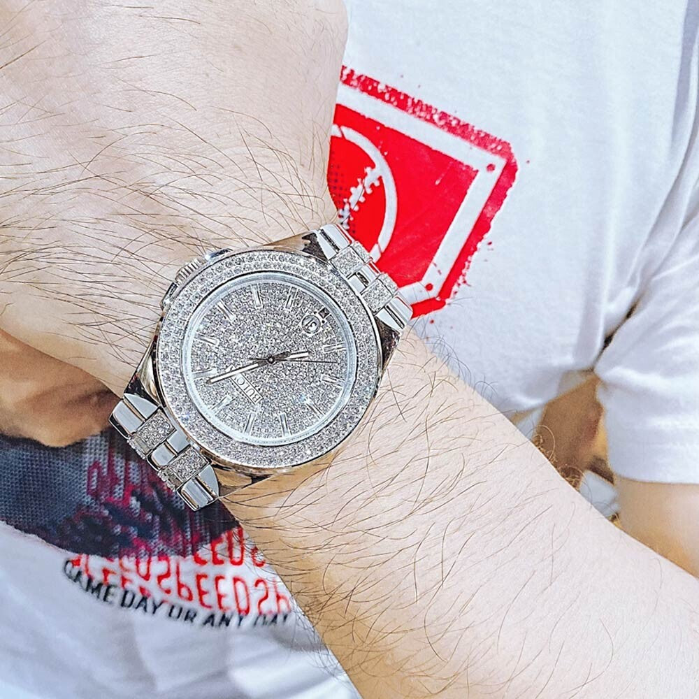  Shop Authentic Bulova Crystal Pave Silver Dial Silver Steel Strap Watch for Men - 96B235 - Luxxuri