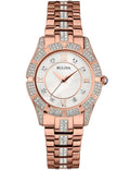  Shop Authentic Bulova Crystal Mother of Pearl Dial Rose Gold Steel Strap Watch for Women - 98L197 - Luxxuri