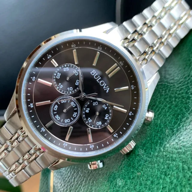  Shop Authentic Bulova Classic Collection Black Dial Silver Steel Strap Watch for Men - 96K107 - Luxxuri