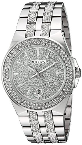  Shop Authentic Bulova Crystal Pave Silver Dial Silver Steel Strap Watch for Men - 96B235 - Luxxuri