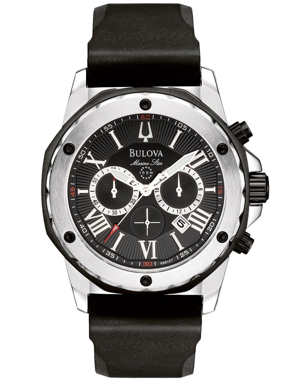  Shop Authentic Bulova Marine Star Chronograph Black Dial Black Rubber Strap Watch for Men - 98B127 - Luxxuri