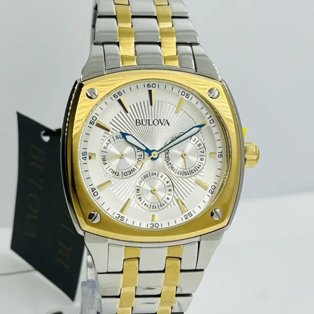  Shop Authentic Bulova Classic Multi Function Silver Dial Two Tone Steel Strap Watch for Men - 98C142 - Luxxuri