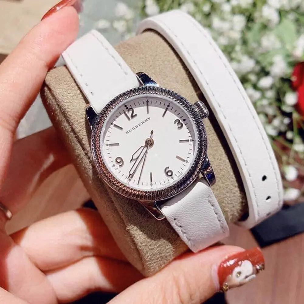  Shop Authentic Burberry Utilitarian White Dial White Leather Strap Watch for Women - BU7846 - Luxxuri