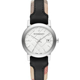  Shop Authentic Burberry The City White Dial Black Haymarket Leather Strap Watch for Women - BU9150 - Luxxuri