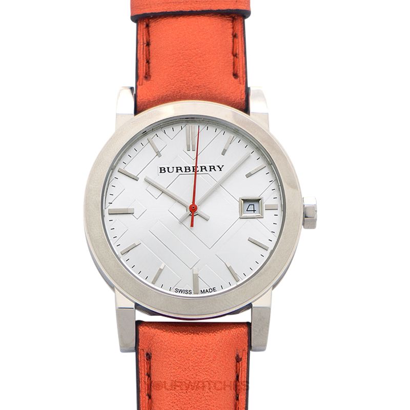  Shop Authentic Burberry The City Silver Dial Orange Leather Strap Watch for Women - BU9121 - Luxxuri