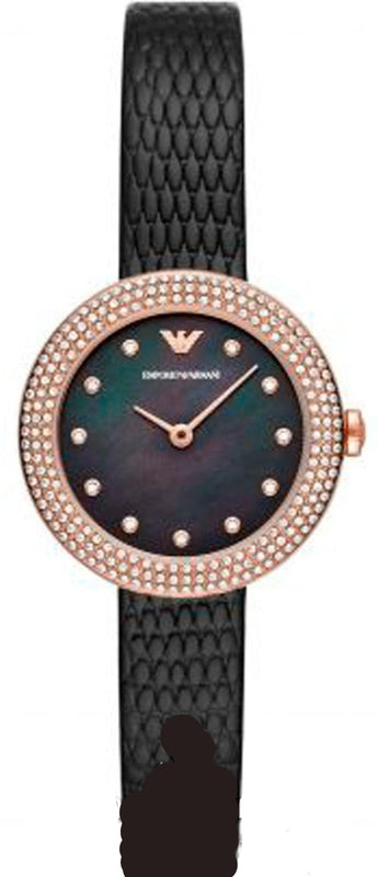  Shop Authentic Emporio Armani Aviator Crystals Mother of Pearl Black Dial Black Silicon Strap Watch For Women - AR11373 - Luxxuri