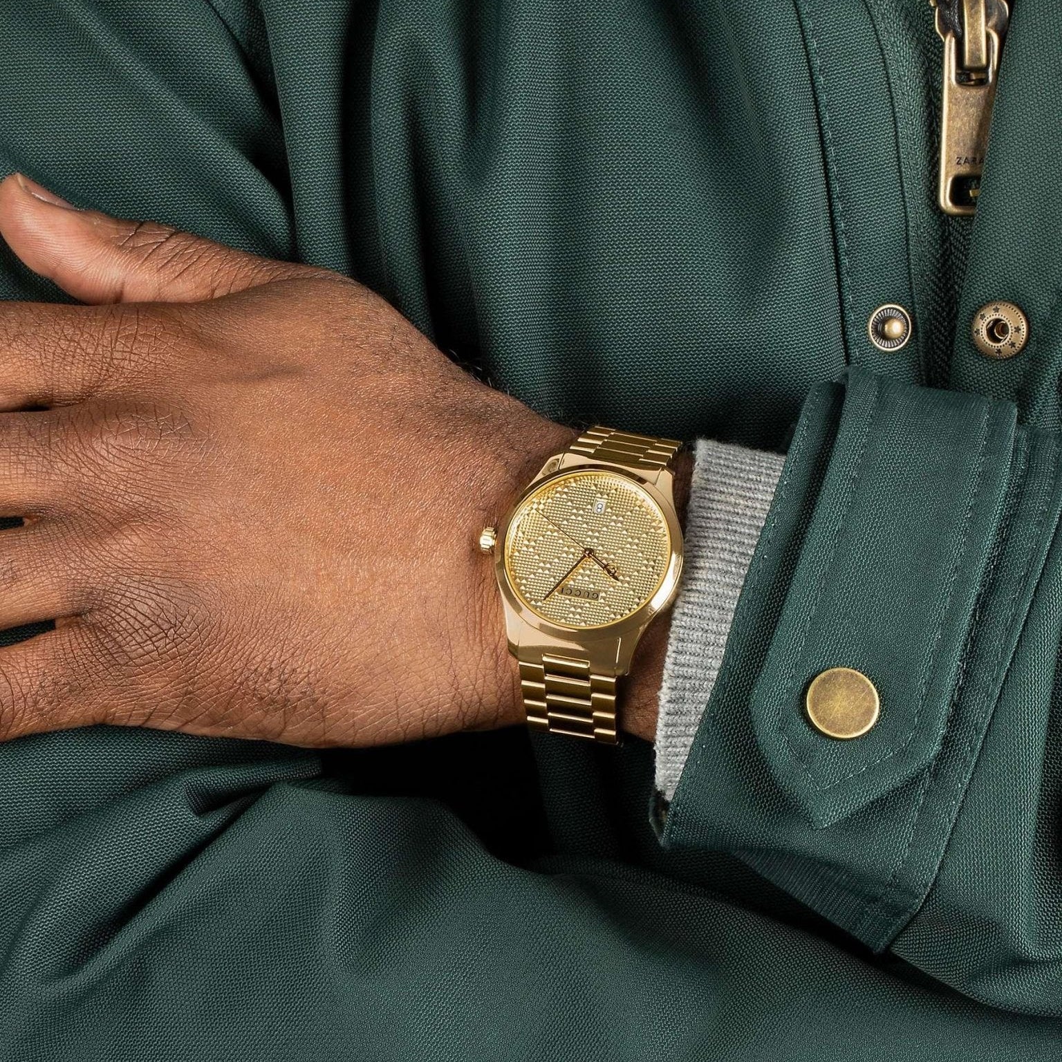 Gucci G Timeless Gold Dial Gold Steel Strap Unisex Watch - YA126461