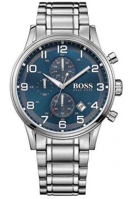  Shop Authentic Hugo Boss Aeroliner Blue Dial Silver Steel Strap Watch for Men - 1513183 - Luxxuri