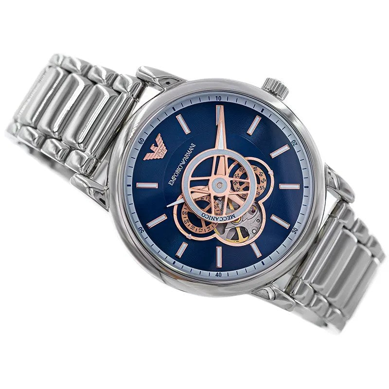  Shop Authentic Emporio Armani Luigi Chronograph Skeleton Blue Dial Silver Steel Strap Watch For Men - AR60036 - Luxxuri