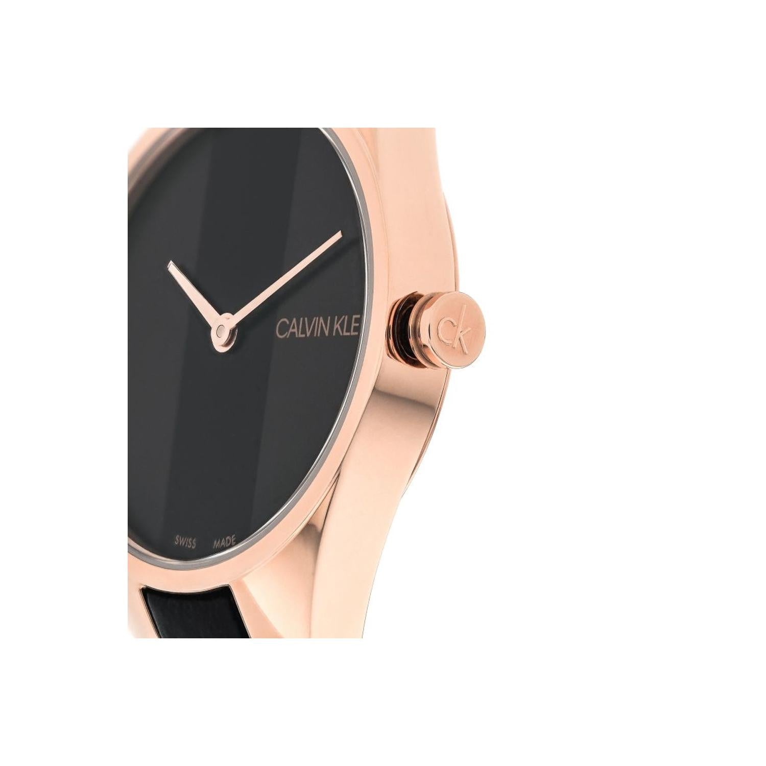  Shop Authentic Calvin Klein Rebel Black Dial Black Leather Strap Watch for Women - K8P236C1 - Luxxuri