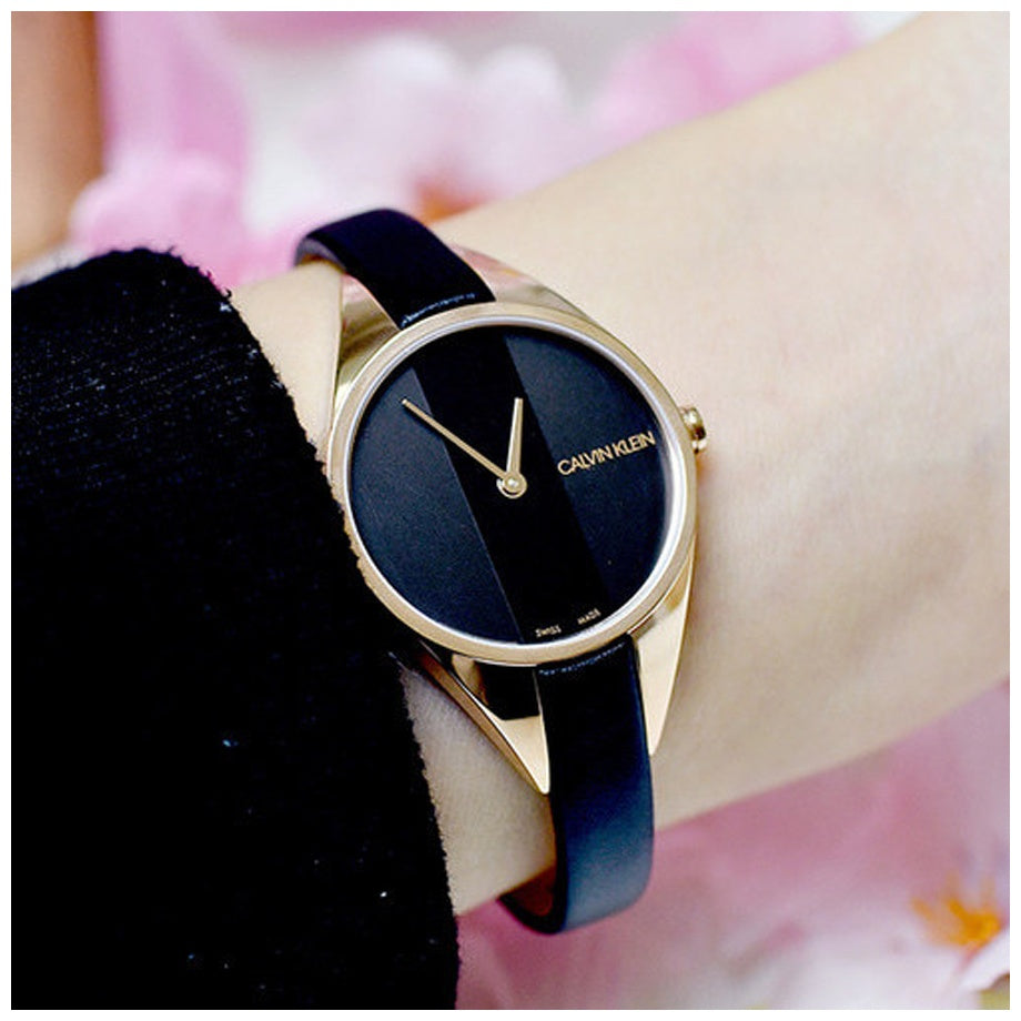  Shop Authentic Calvin Klein Rebel Black Dial Black Leather Strap Watch for Women - K8P236C1 - Luxxuri