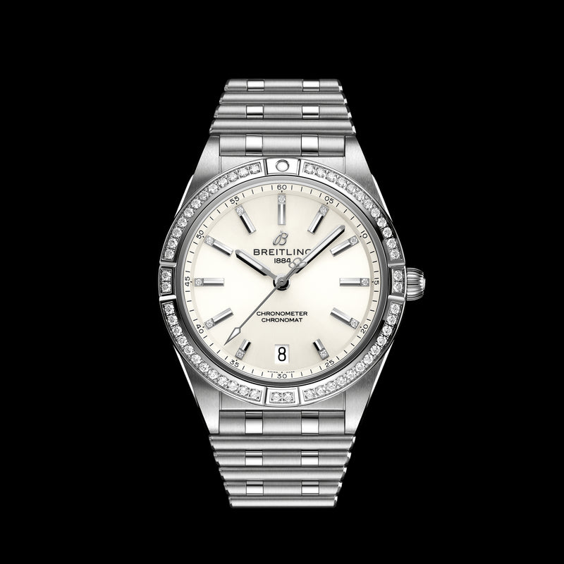  Shop Authentic Breitling Chronomat Automatic 36 Diamonds White Dial Silver Steel Strap Watch for Women - A10380591A1A1 - Luxxuri