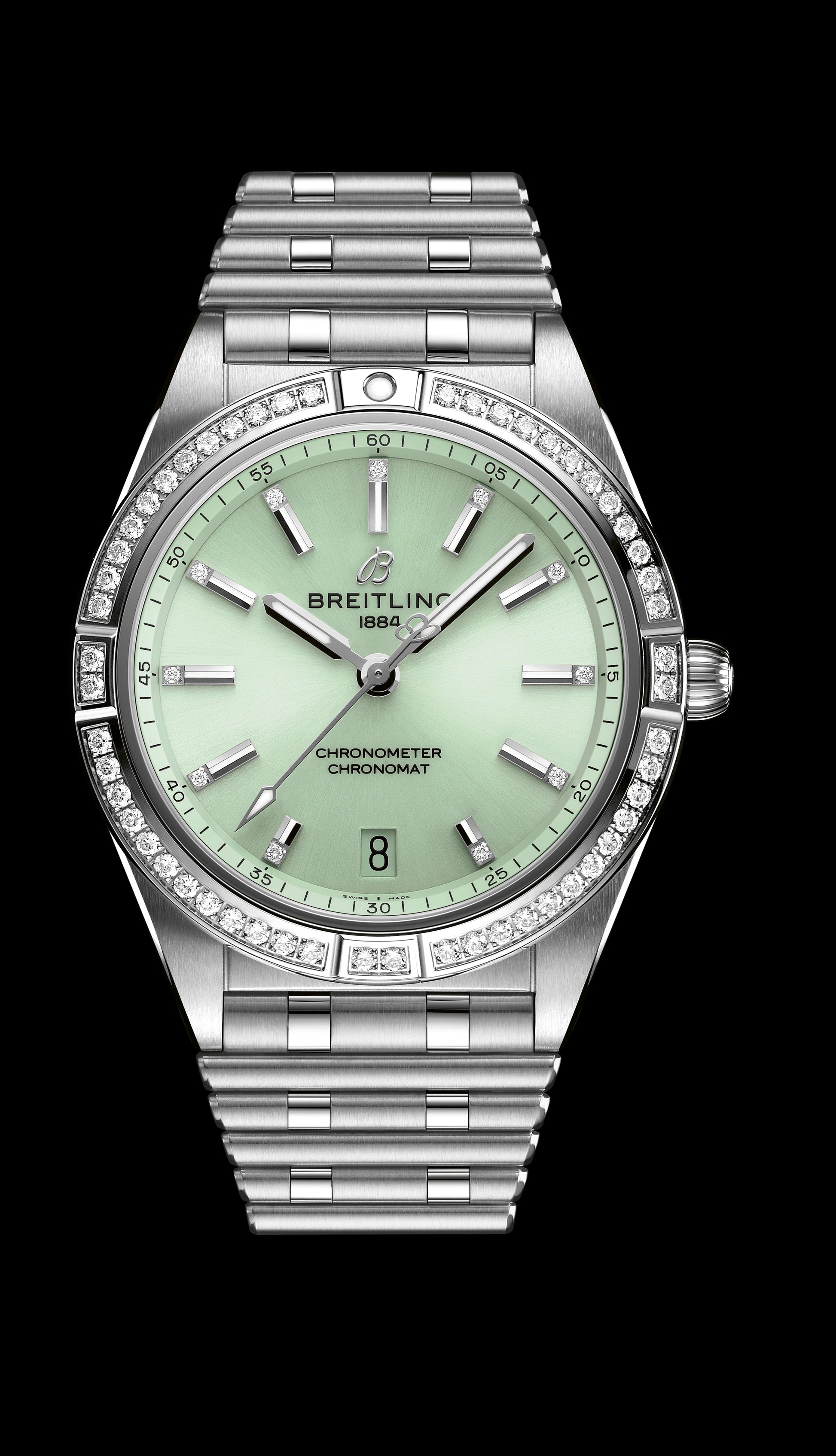 Shop Authentic Breitling Chronomat Automatic 36 Diamonds Green Dial Two Tone Steel Strap Watch for Women - A10380591L1A1 - Luxxuri