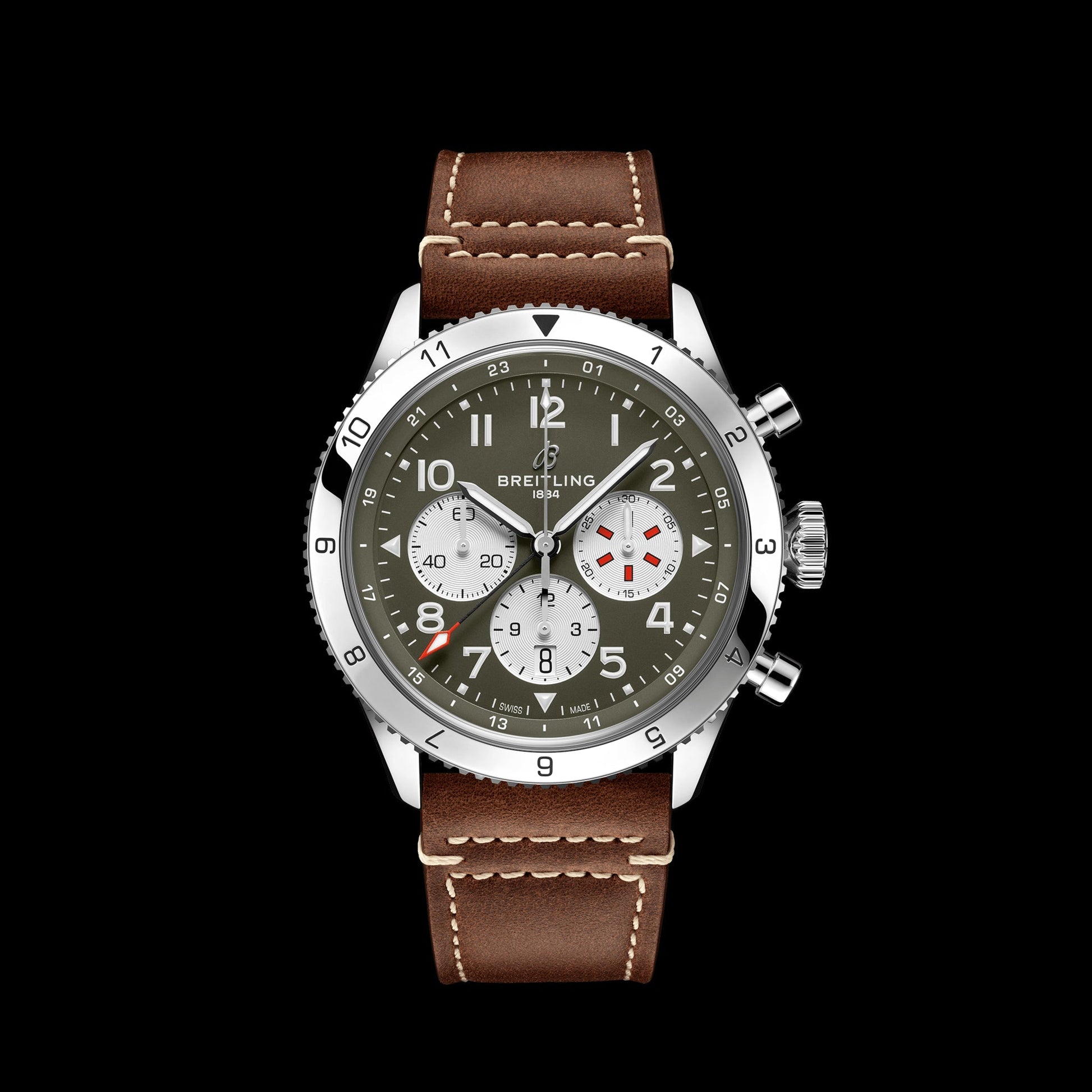  Shop Authentic Breitling Super Avi B04 Chronograph GMT 46 Curtiss Warhawk Green Dial Brown Leather Strap Watch for Men - AB04452A1L1X1 - Luxxuri