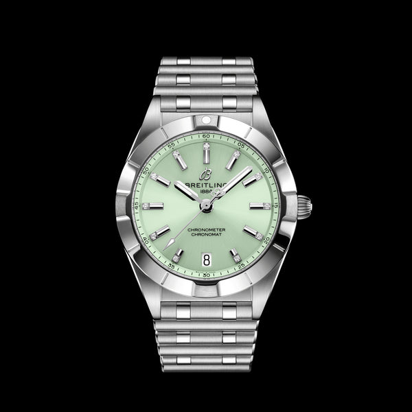  Shop Authentic Breitling Chronomat 32 Diamonds Green Dial Silver Steel Strap Watch for Women - A77310101L1A1 - Luxxuri