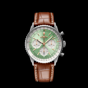  Shop Authentic Breitling Navitimer B01 Chronograph 41 Green Dial Brown Leather Strap Watch for Men - AB0139211L1P1 - Luxxuri