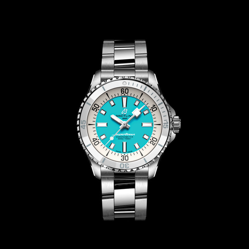  Shop Authentic Breitling Superocean Automatic 36 Turquoise Dial Silver Steel Strap Watch for Men - A17377211C1A1 - Luxxuri