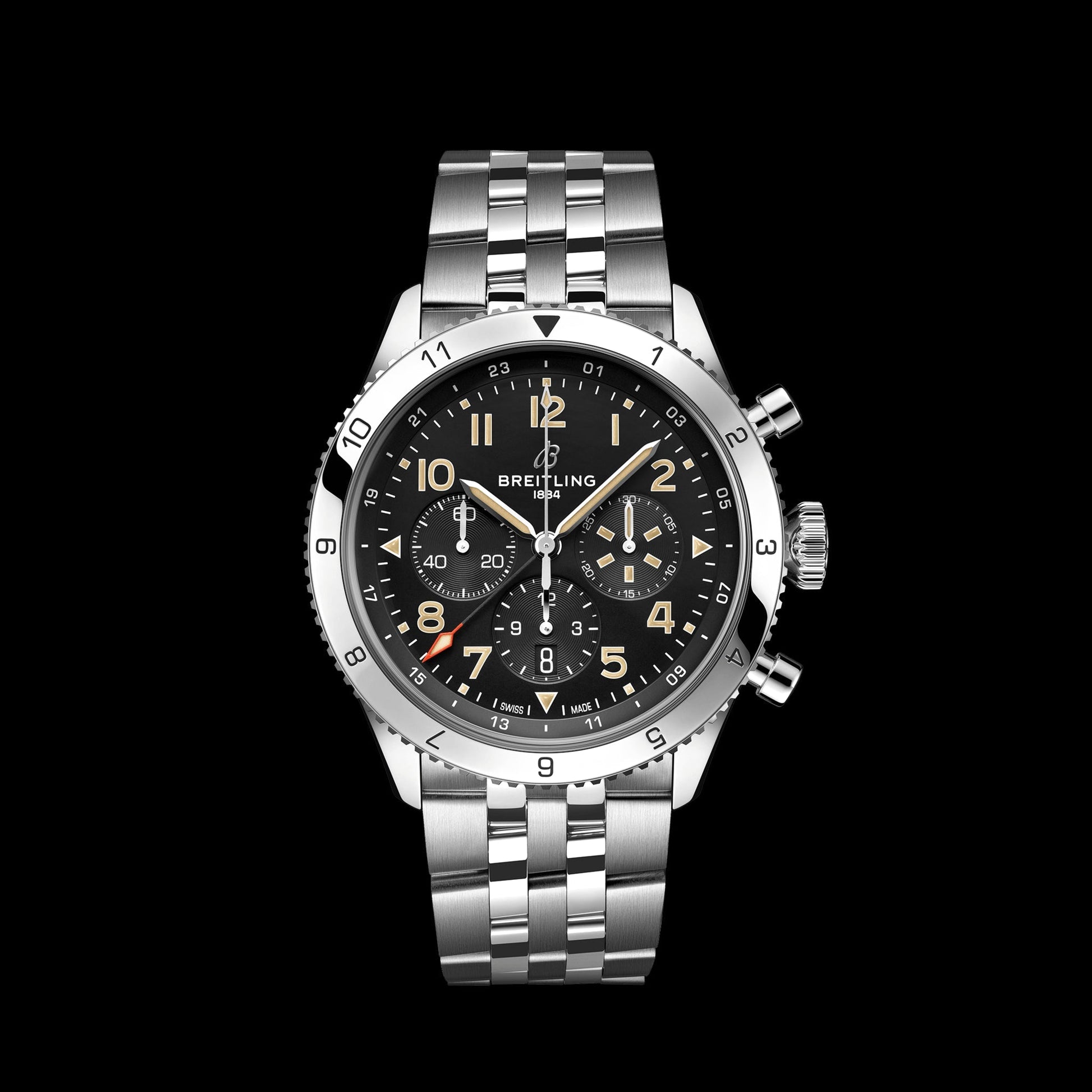  Shop Authentic Breitling Super Avi B04 Chronograph GMT 46 P-51 Mustang Black Dial Silver Steel Strap Watch for Men - AB04453A1B1A1 - Luxxuri