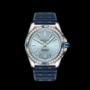  Shop Authentic Breitling Super Chronomat Automatic 38 Diamonds Blue Dial Blue Rubber Strap Watch for Women - A17356531C1S1 - Luxxuri