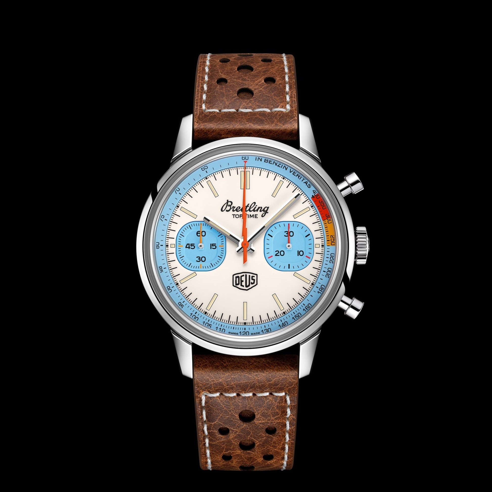  Shop Authentic Breitling Top Time Deus Limited Edition White Dial Brown Leather Strap Watch for Men - A233112A1A1X1 - Luxxuri