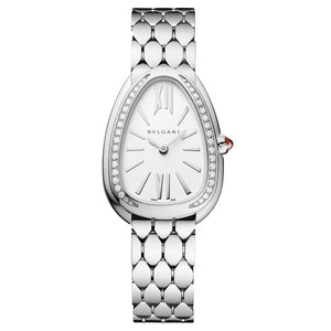 Shop Authentic Bvlgari Serpenti Seduttori Diamonds Silver Dial Silver Steel Strap Watch for Women - SERPENTI103361 - Luxxuri