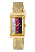  Shop Authentic Gucci G Frame Quartz Diamonds White Red Blue Dial Gold Mesh Bracelet Watch For Women - YA147511 - Luxxuri