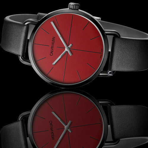  Shop Authentic Calvin Klein Even Maroon Dial Black Leather Strap Watch for Men - K7B214CP - Luxxuri