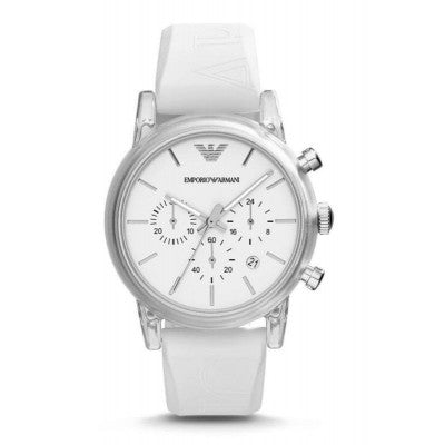  Shop Authentic Emporio Armani Classic Chronograph White Dial White Rubber Strap Watch For Men - AR1054 - Luxxuri