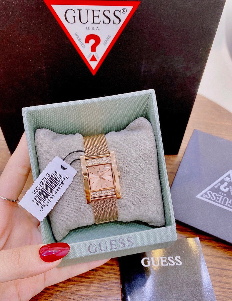  Shop Authentic Guess Nouveau Diamonds Rose Gold Dial Rose Gold Mesh Bracelet Watch for Women - W0127L3 - Luxxuri