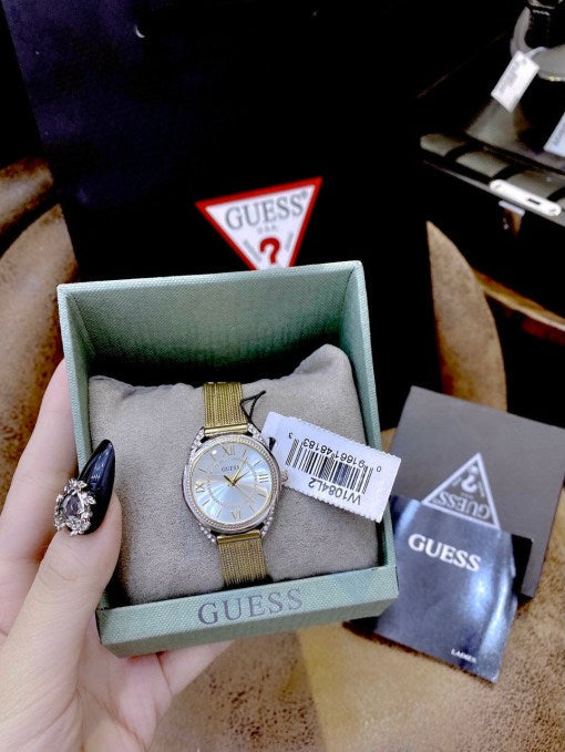  Shop Authentic Guess Whisper Silver Dial Gold Mesh Bracelet Watch for Women - W1084L2 - Luxxuri