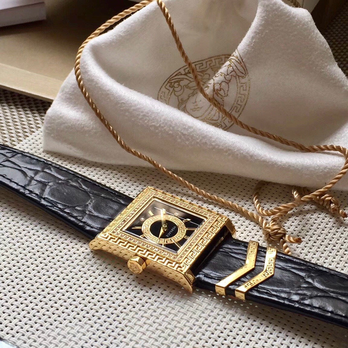  Shop Authentic Versace VD-25 Diamonds Black Dial Black Leather Strap Watch for Women - VQF020015 - Luxxuri