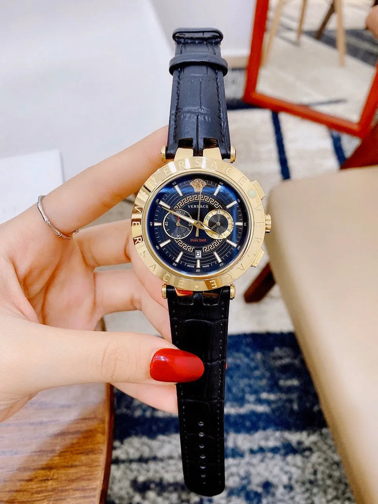  Shop Authentic Versace V-Race Multifunction Quartz Blue Dial Blue Leather Strap Watch For Men - VEBV00219 - Luxxuri