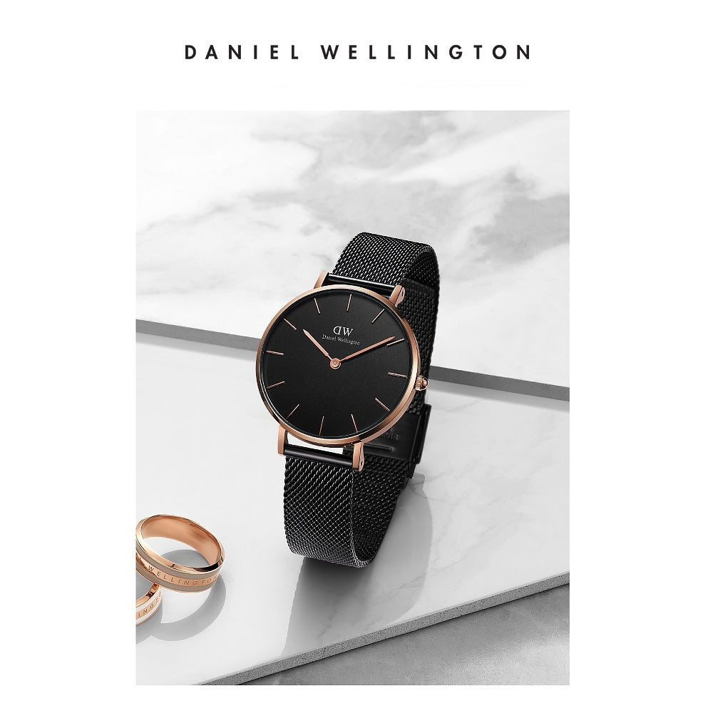  Shop Authentic Daniel Wellington Petite Ashfield Black Dial Black Mesh Strap Watch for Women - DW00100307 - Luxxuri