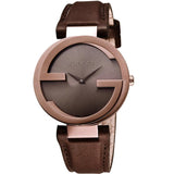  Shop Authentic Gucci G Interlocking Brown Dial Brown Leather Strap Watch For Women - YA133504 - Luxxuri