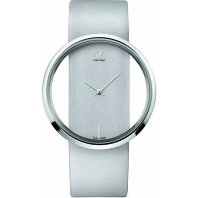 Calvin Klein Glam Transparent Dial White Leather Strap Watch for Women - K9423101