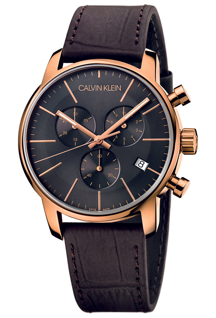  Shop Authentic Calvin Klein City Chronograph Grey Dial Brown Leather Strap Watch for Men - K2G276G3 - Luxxuri
