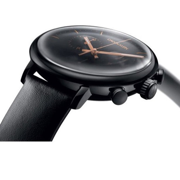  Shop Authentic Calvin Klein High Noon Black Dial Black Leather Strap Watch for Men - K8M274CB - Luxxuri