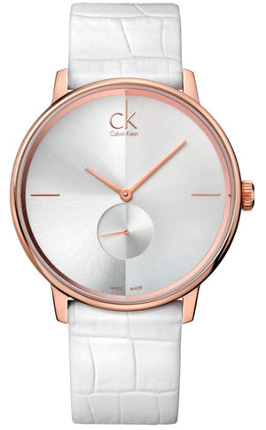  Shop Authentic Calvin Klein Accent Silver Dial White Leather Strap Watch for Women - K2Y216K6 - Luxxuri