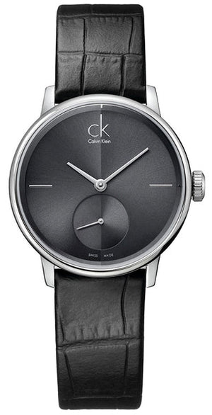  Shop Authentic Calvin Klein Accent Black Dial Black Leather Strap Watch for Women - K2Y231C3 - Luxxuri