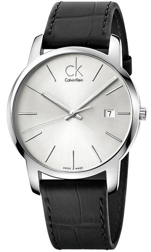  Shop Authentic Calvin Klein City Date Silver Dial Black Leather Strap Watch for Men - K2G2G1C6 - Luxxuri