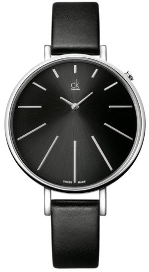  Shop Authentic Calvin Klein Equal Black Dial Black Leather Strap Watch for Women - K3E231C1 - Luxxuri