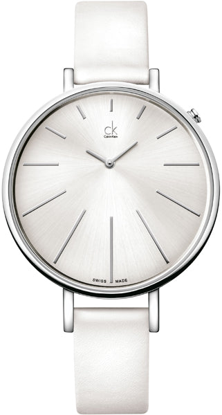  Shop Authentic Calvin Klein Equal White Dial White Leather Strap Watch for Women - K3E231L6 - Luxxuri