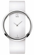  Shop Authentic Calvin Klein Glam Transparent Dial White Leather Strap Watch for Women - K9423101 - Luxxuri